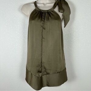 New York & Company Women SZ M olive grn satin halter blouse Romantic Whimsigoth